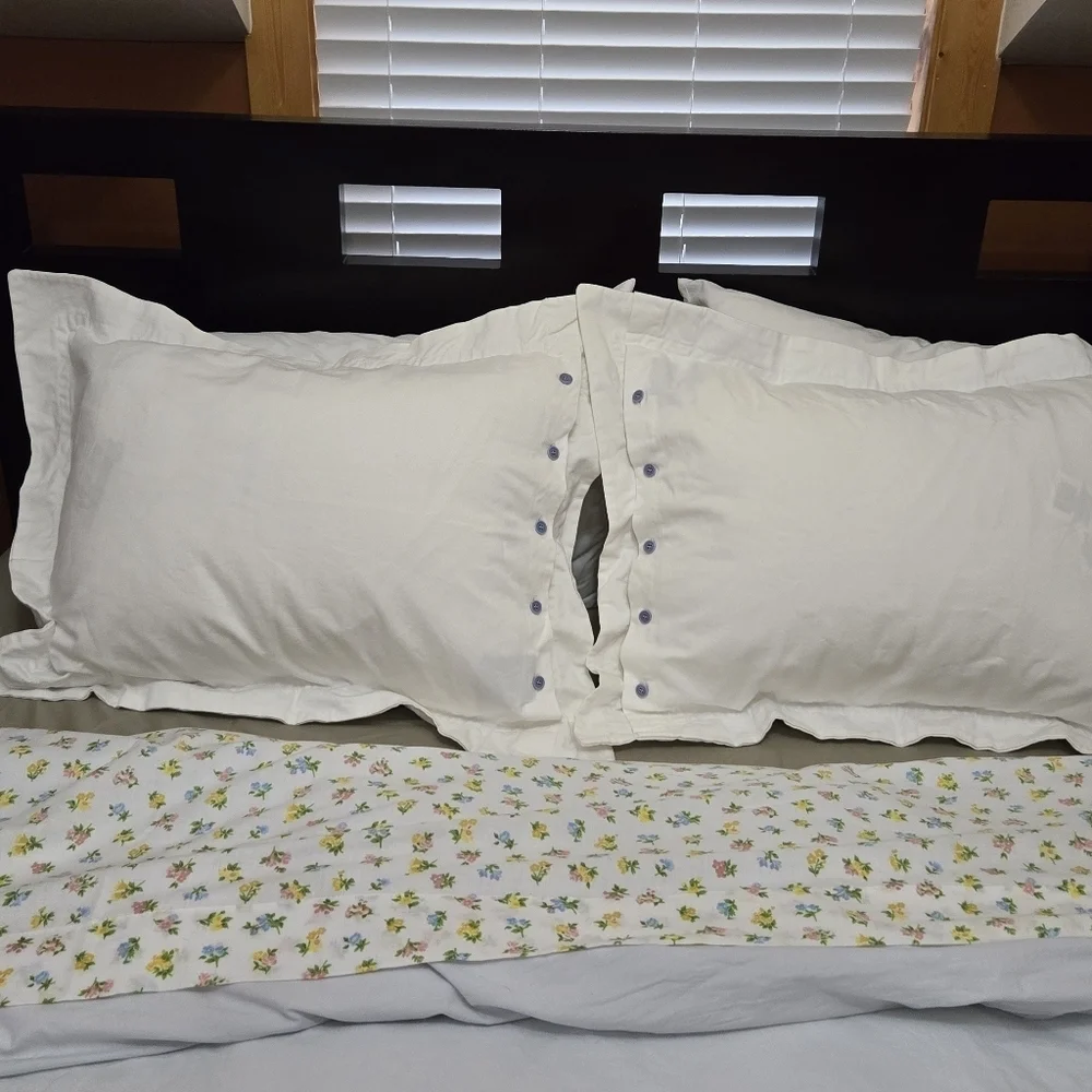 RALPH LAUREN 100% COTTON WHITE & BLUE PILLOW SHAMS SET 2 BEDDING LINENS COASTAL